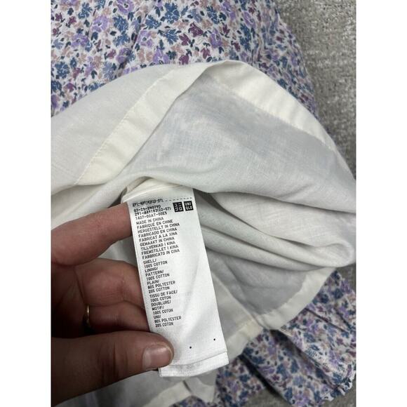 Uniqlo Floral Short Sleeve Puffer Shoulder Boho Mini Dress Size L - Picture 5 of 6